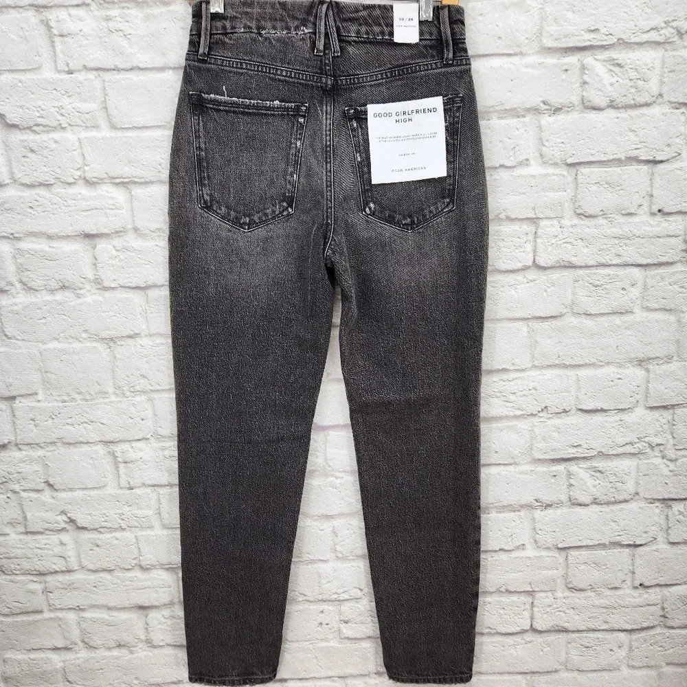 Good American Good Girlfriend High Rise Black Wash Loose in the Leg NWT Jeans 00 - Picture 8 of 15